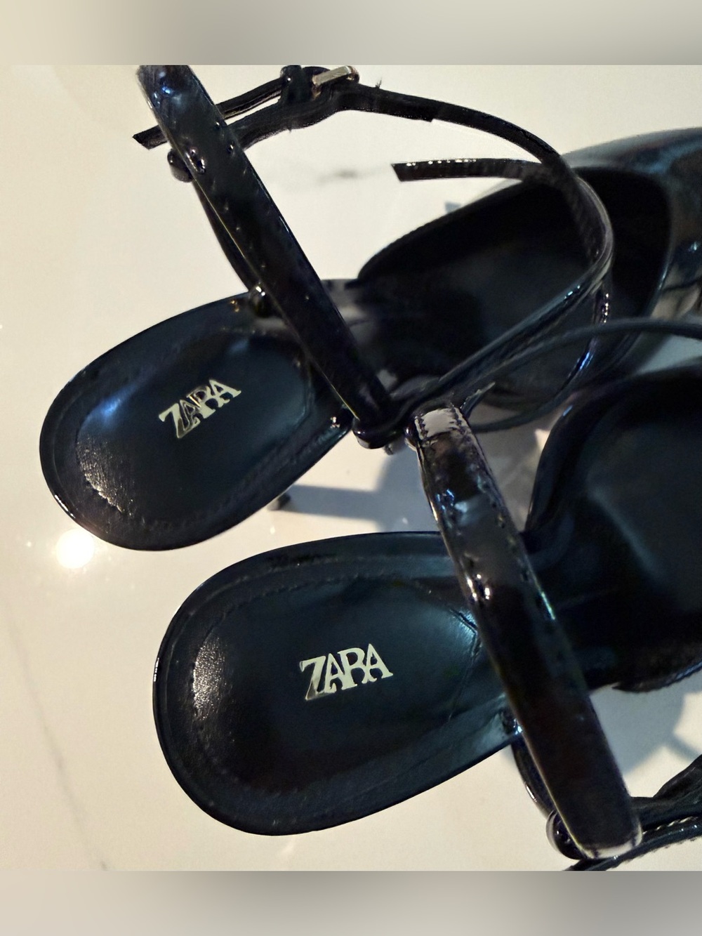 Zara strappy pointy slingback heels, patent finish ankle strap. - Picture 9 of 9